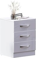 Amazon Brand - Vida Designs High Gloss 3 Drawer Bedside Rectangular Nightstand Cabinet, White, 36 cm D x 40 cm W x 56 cm H