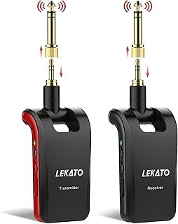 LEKATO Wireless Guitar System with Dual Jacks for Musical Instruments, 2.4GHz Rechargeable Wireless Guitar Transmitter Receiver,Stereo Cordless Guiar Lead Bass Jack for Acoustic Electric Guitar, Bass