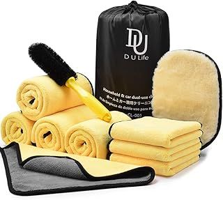 Car Cleaning Kit, Microfibre Washing Towels Double Sided Thickened 30 x 60cm 30 x 30cm Exterior Drying Towel, Wheel Cleaning Brush Car Wash car valeting kit Mitt for Exterior and Interior Car Care