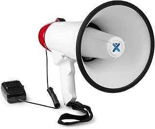 VONYX MEG045 45W Bluetooth Bullhorn Megaphone Loudhailer - Portable Megaphone with 1000m Range, Digital Recording, Siren, USB/MicroSD/AUX Inputs, Rechargeable Battery, and CB Microphone