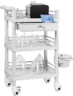 iklestar Beauty Trolley Cart, 3 Tier Trolley on Wheels with Bucket and Big Drawer, Multifunctional Serving Trolleys for Beauty Salon/SPA/Office/Clinic/Home, 360° Rotatable Silent Wheels, Load 330lbs