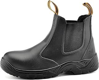SAFETOE Water Resistant Safety Work Boots [CE Certified] - 8025 Free Sock S3 Site Safety Shoes with Lightweight Wide Fit Steel Toe Cap, Black Waterproof Slip On Dealer Work Boots for Men & Women Size