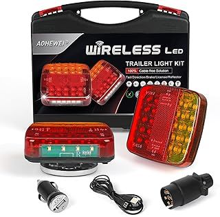 Wireless Trailer Rear Lights Magnetic LED Towing Tail Lights Set, 12V Rechargeable Cable Free Lamps E11 Approved Waterproof for Lorry, Caravan, Truck