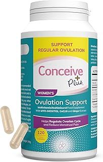 Conceive Plus Ovulation Support - PCOS Supplement for Fertility, Myo-Inositol & D-Chiro Inositol, Folate, Ginger and CoQ10 - Ovulation Supplement, Hormone Balance for Women - 120 Capsules