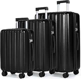 Suitcase Sets 3 Hard Shell Expandable 100% Polycarbonate Lightweight Ultra Durable Carry on Travel Hand Luggage with 4 Spinner Wheels TSA Lock 20" 24" 28", Black