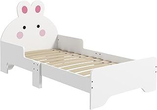 ZONEKIZ Toddler Bed Frame, Rabbit-Themed Kids Room Furniture, for 3-6 Years, 143 x 74 x 75cm - White