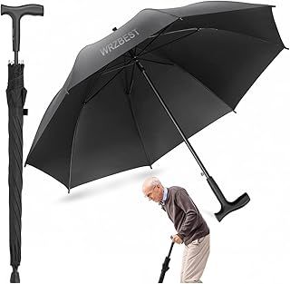 2-in-1 Walking Sticks Umbrella - Windbreak Ribs Walking Cane Umbrella Lightweight, Windproof, Heavy-Duty Frame- Ideal Father's Gift for Climbing, Hiking, Hanging Out on Raining