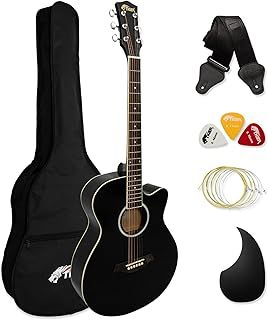 TIGER ACG3-BK Full Size Acoustic Guitar Package - Beginners Guitar Pack with Gig Bag, Strap and Spare Strings - Black - Now with 6 Months Free Lessons Included