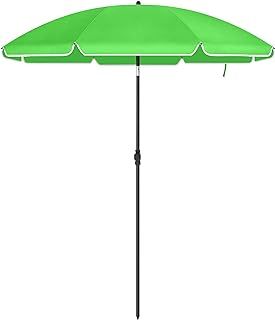 SONGMICS Parasol 160 cm, Sun Protection, UPF 50+, Beach Umbrella, 30° Bendable, Height Adjustable, with Carry Bag, for Balcony, Garden, Patio, Beach, without Stand, Green GPU60GN