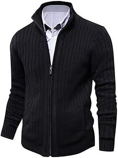 Mens Knitted Cardigan Full Front Zipper Sweater with 2 Side Pockets