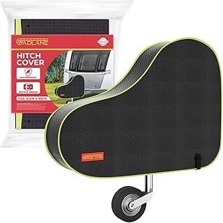 GADLANE Caravan Hitch Cover With Strap - Waterproof Tow Bar Cover, 62cm x 90cm, Heavy Duty Nylon With Green Fluorescent Strip, For Most Caravans/Motorhomes/Trailers (Black)