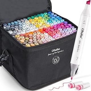 Ohuhu 160 Colours Alcohol Art Markers, Double Tipped Marker Set for Adults Coloring, Alcohol-based Sketch Markers for Drawing, 1 Colourless Marker Blender