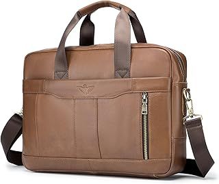 SPAHER Mens Leather Laptop Bag Briefcases for Men 15.6 Inch Leather Briefcase Business Work Laptop Handbag Shoulder Bag Messenger Bag with Removable Strap Daily Man Bag Gift for Man
