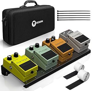 Guitar Pedal Board - EchoPK Medium Aluminum Pedalboard with Protective Bag, Cable Ties Hook and Loop Adhesive Non-Slip Surface Lightweight Compact Customizable Layout Pedalboard Case