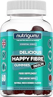 Happy Fibre (Inulin) Chicory Root Prebiotic Gummy | 3.8g Fibre | Mixed Berry Flavour | 60 Vegan Gummies | Gut Health and Digestive System Support by NUTRIGUMS®