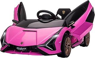 HOMCOM Lamborghini Sian Licensed 12V Kids Electric Ride On Car 2 Motors Toy Car with Remote Control Music Lights MP3 for 3-5 Years Pink