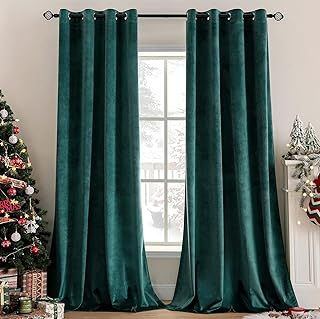 MIULEE Dark Green Velvet Curtains for Bedroom 2 Panel Set 88 Inch Drop Curtains, Soft Elegent Home Decor Velvet Curtain Living Room, Sun Blocking Room Darkening Thermal Eyelet Curtain 55x88 Inch
