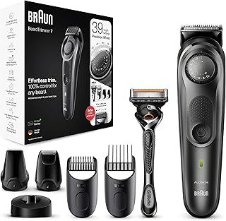 Braun Beard Trimmer Series 7 & Hair Clippers with Gillette Fusion5 ProGlide Razor, 39 Length Settings, Gifts For Men, UK 2 Pin Plug, BT7240, Black/Grey
