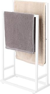 smusei Free-standing Bath Towel Stand Towel Holder with 2 Rails 2 Tier Towel Rails Bath Towel Holder for Towel Washcloths Bathroom Accessories Storage 74x21x41CM, White Metal