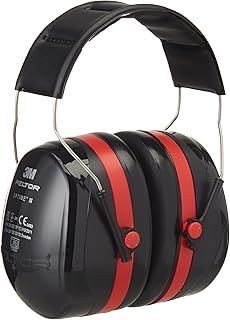 3M Peltor Optime III Ear Defenders Adults – Protective Earmuffs with Headband, Hearing Protection Against High Noise Levels in Industrial Settings, 35 dB, Black/Red