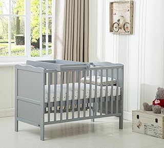 MCC Grey Wooden Baby Cot Bed "Orlando" With Top Changer & Aloe Vera Water repellent Mattress(Orlando TC Grey)