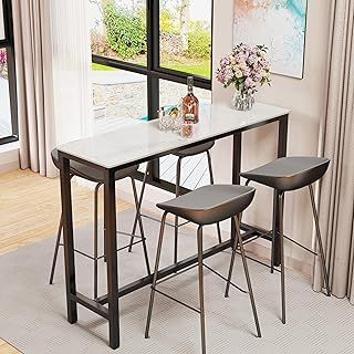Bar Table Rectangle Sintered Stone: 120cm Long Black Mixed Grey Marble Bars Tables Counter Height 105cm Cocktail Table Bar Furniture for Home Kitchen Breakfast Dining,Pub,Coffee Shop,Office, Apartment