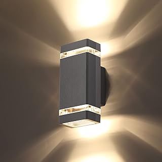 Outdoor Wall Lights Mains Powered, Up Down Outside Wall Lights IP65 Waterproof, Porch Light Front Door Lamp Modern Aluminium GU10, External LED Lighting Sconce Wall Mounted for House, Grey