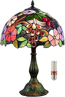 Five liters Vintage Pastoral Gorgeous Grapes Flowers Stained Glass Tiffany Style Table Lamp Bedroom Lamp Bedside Lamp Children's Lamp(Color:12Inch)