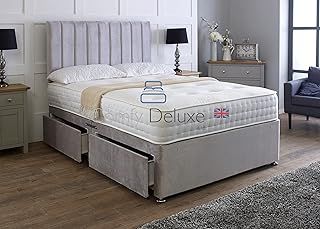 Plush Velvetto Divan Bed Set With Matching Apollo Headboard And Memory Sprung Mattress | Divan Bed Frame | Bed Base | Premium Velvetto Fabric (Silver, 2FT6 Small Single 0 Drawer)