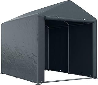 Outsunny 1.6 x 2.2m Garden Storage Shed Tent, Portable Shed Shelter with Galvanised Steel Frame and Large Door, for Motorbike, Garden Tools, Bike Storage, Dark Grey