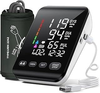 Blood Pressure Monitors, Electric Arm Blood Pressure Monitors with High-Resolution LED Display, CE Approved UK BP Monitor for Home Use, Cuff 22-42 CM, 2 x 199 Records, Dual Power Supply
