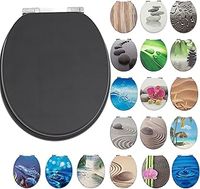 Toilet Seat with Soft Close - Wooden Toilet Seat Cover with Zinc Alloy Hinges, Comfortable Toilet Seat Covers with Colorful Designs Easy to Install, Assembly (Black)