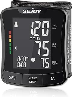 Sejoy Blood Pressure Machine Wrist, Blood Pressure Cuff Monitors, Bp Monitor Bp Cuff Automatic Wrist LCD Backlit Display, 120 Memories 5.3"-8.5" Adjustable Cuff, Voice Broadcast Storage Bag Batteries