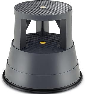 COSTWAY Step Stool, Rolling Kick Stool with Retractable Wheels and Non-Slip Rubber Platform, Lightweight Round Stepping Kickstool for Home Office Kitchen Warehouse, 150kg Load Capacity