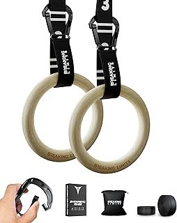 BREAKING LIMITS Gymnastics Rings - Adjustable Straps with Quick Release & Carabiner - Textured & Non-Slip Birch Wood Gym Rings - As Calisthenics Rings, Crossfit & Fitness Rings etc.