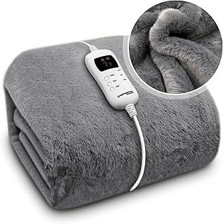 Dreamcatcher Faux Fur Heated Throw Electric Blanket, 160 x 130cm Heated Blanket Machine Washable Electric Throw Overblanket with 9HR Timer and 9x Control Heat Settings