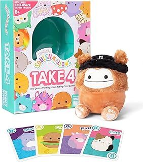 WHAT DO YOU MEME? Squishmallows Take4: The Fast-Paced Family Card Game, Ideal for Boys and Girls 8+, Includes Benny The Bigfoot Squishmallow, Fun Holiday Games