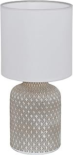 Eglo Bellariva Table lamp, Table lamp, Bedside lamp Made of Ceramic in Grey, Textile in White, Living Room lamp, lamp with Switch, E14 Socket