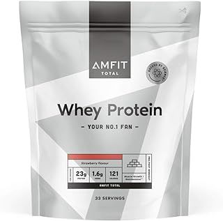 Amazon Brand - Amfit Nutrition Whey Protein Powder, Strawberry Flavour, 33 Servings, 1 kg (Pack of 1)