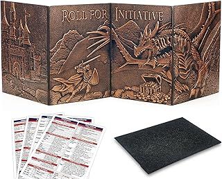 DND DM Screen 5e, D&D Dungeon Master Screen 3D Faux Leather 4 Panel Game Master Screen with Customizable Inserts - Dungeons and Dragons GM RPG Accessories Gift for Men or Women