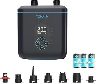 TOPUMP Paddle Board Electric Pump TPS260-20PSI Portable Rechargeable SUP Air Pump, Dual Stage Inflation & Deflation, Auto-Off, 12V DC Car Connector for Stand Up Paddle