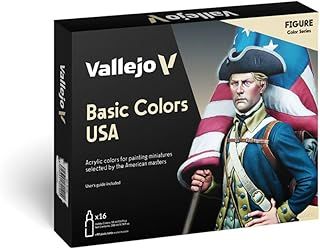 Vallejo 70140 - Vallejo Model Colour Basic Colors USA Acrylic Paint Set - 16 x Assorted 17millimeter Colour, Black