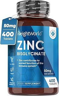 High Strength Zinc Tablets 50mg – 400 Vegan Tablets 6+ Months Supply – High Absorption Zinc Supplements for Skin, Hair and Nail - Immunity Supplements for Men & Women
