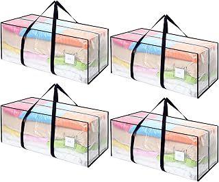 4 Pack 120L Moving Bags, Heavy Duty Moving Totes, Clear Waterproof Storage Bag with Zips