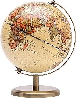 Exerz 14cm World Globe Mini Antique Globe - Educational/Geographic/Modern Desktop Decoration - 14cm Diametre Metal Arc and Base Bronzed Colour