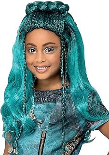 Smiffys Disney Descendants Uma Wig for Kids, Ombre and Braided, Officially Licensed with Teal Wavy Style, Perfect for Completing Matching Costume and Fancy Dress Outfits