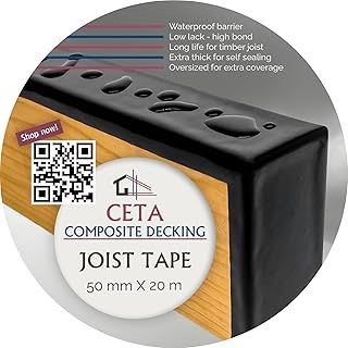 Extra Long 20m Butyl Joist Tape 50mm x 20m & 65mm x 20m Butyl Tape Weather Proof for Flashing Decking Subframe, Decking Tape, Weather-Proof, MULTI PACK (50mm X 20m x 1 Roll)