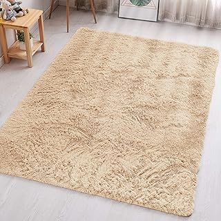 Fluffy Bedroom Rug – Beige Area Rugs 80x150 cm for Living Room Large Bedroom Runner Plush Carpet Modern Soft Shaggy Pile Faux Fur Rug for Home