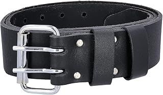 Leather Work Belt, Double Pin 2” Buffalo Saddle Leather Heavy Duty Stitching, Black Men/Women Workwear DIY Belt For Tool Holsters, Pouches