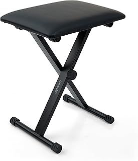 Denny International Double Braced X Frame Music Piano Stool Keyboard Bench Chair with Adjustable Height Easy Folding for Storage by Crystals® (Keyboard Chair)
